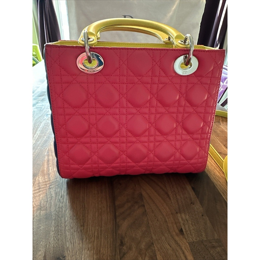 Christian Dior Lady Dior Cannage 2way Handbag Pink Tricolor. Leather Large Bag - Picture 14 of 16